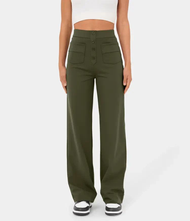 Pantalon décontracté plissé taille haute