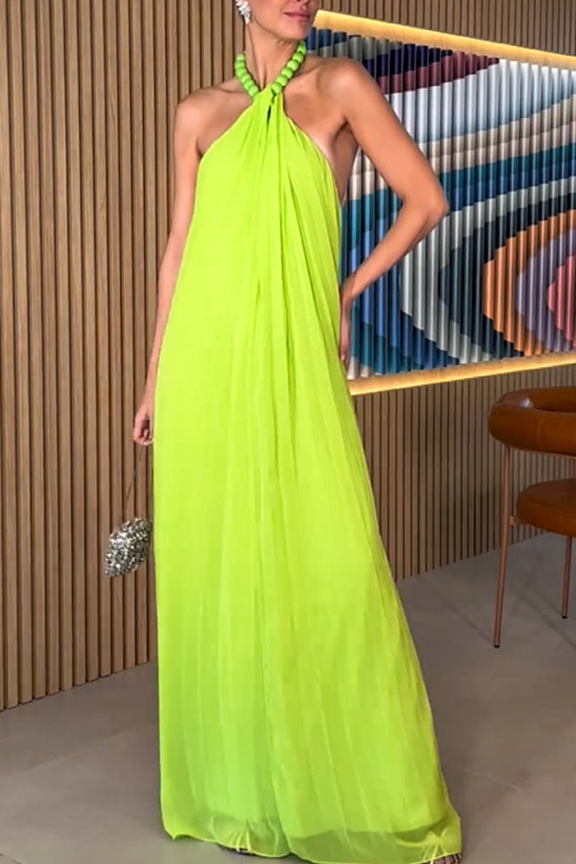 Rochie Maxi cu Guler Halter din Voal