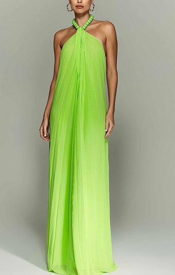 Rochie Maxi cu Guler Halter din Voal