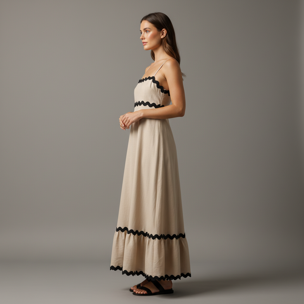 Rochie lungă de vară cu bordură festonată
