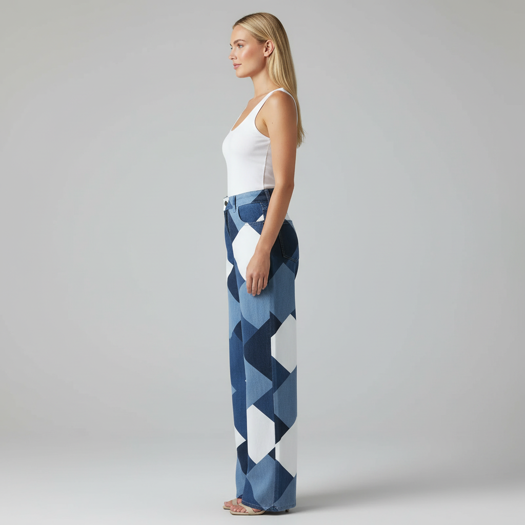 Jean en denim à carreaux taille haute