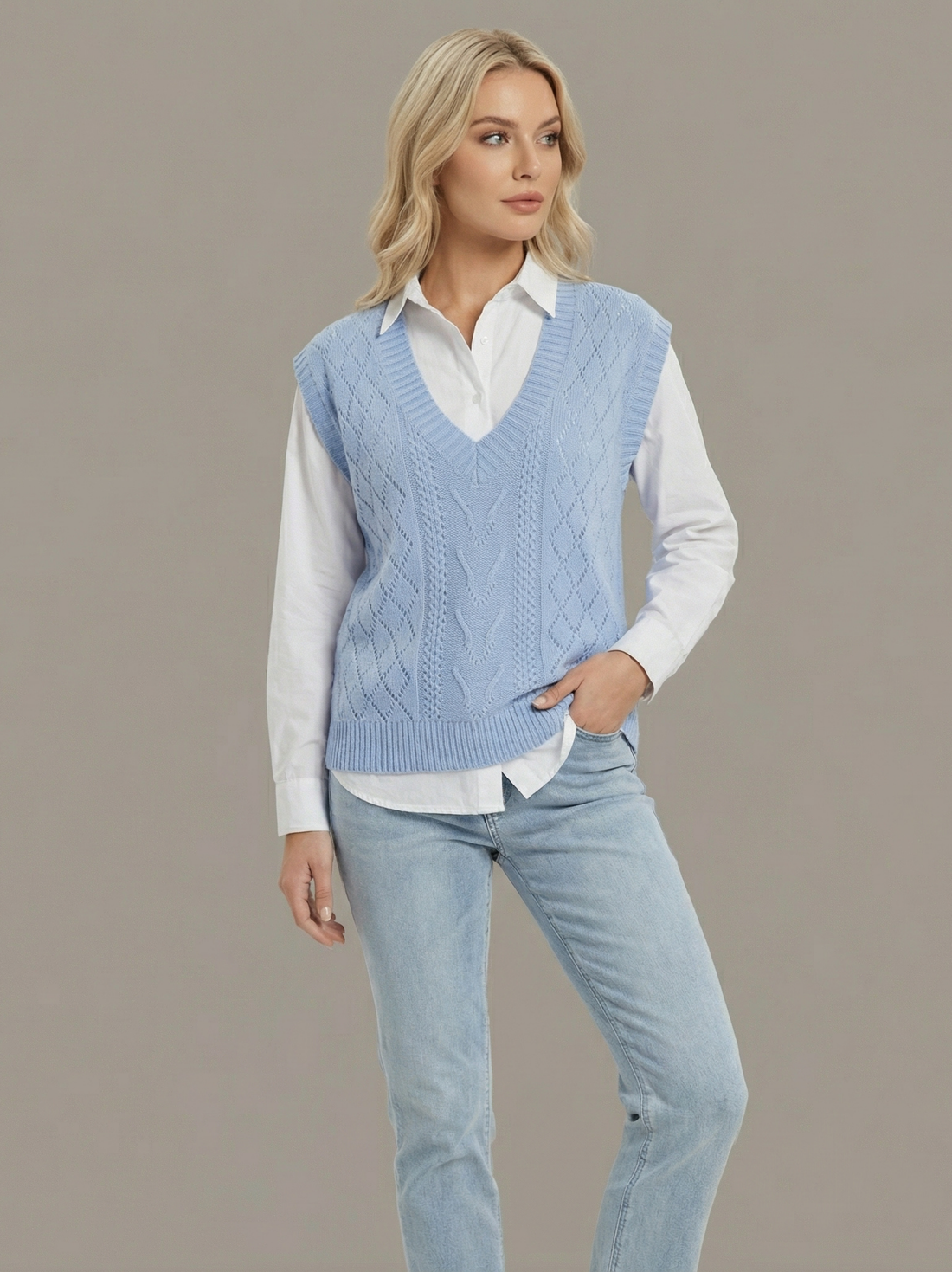 Pull sans manches tricoté Stella