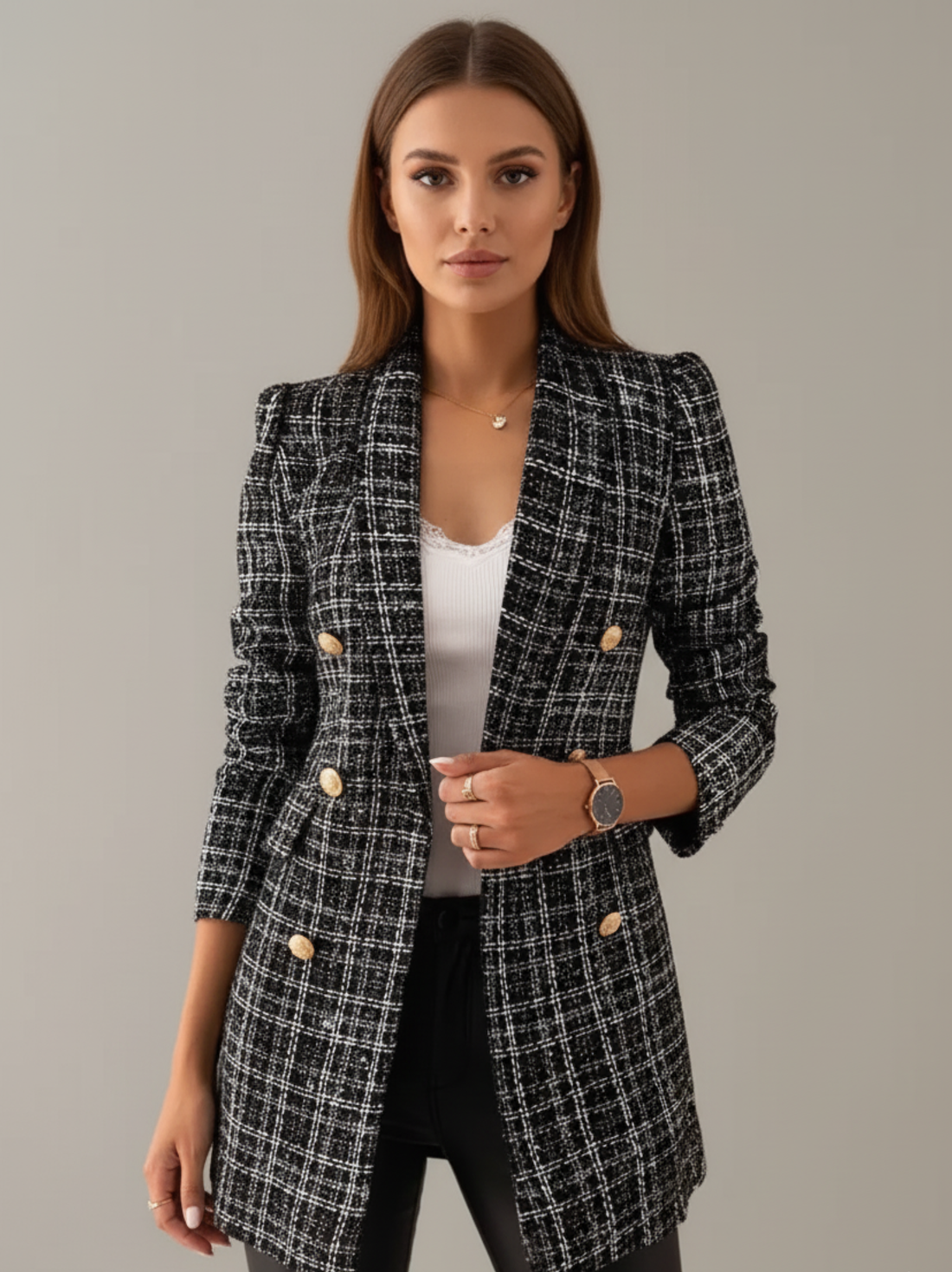 Blazer long en tweed texturé