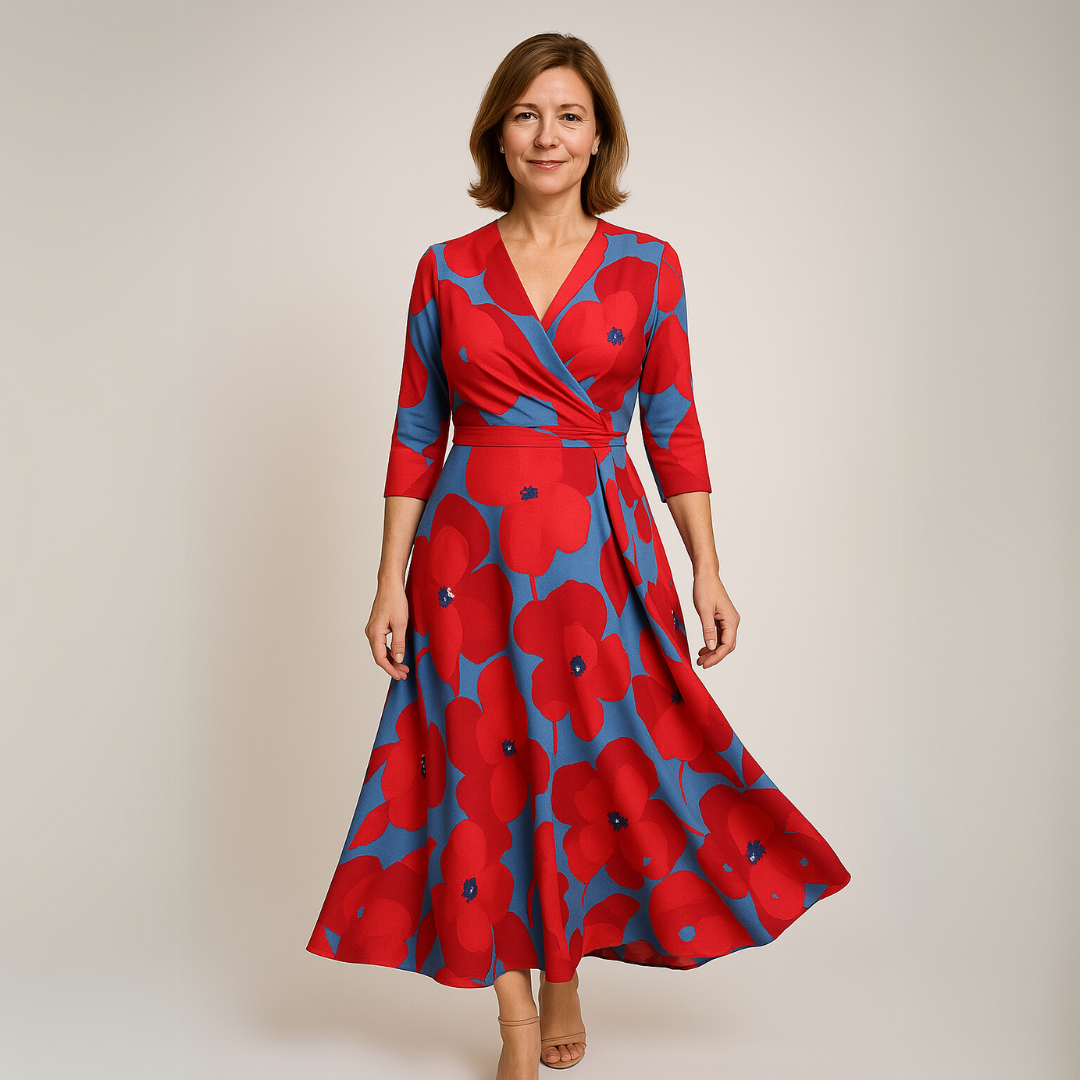 Rochie amplă cu decolteu în V și imprimeu floral