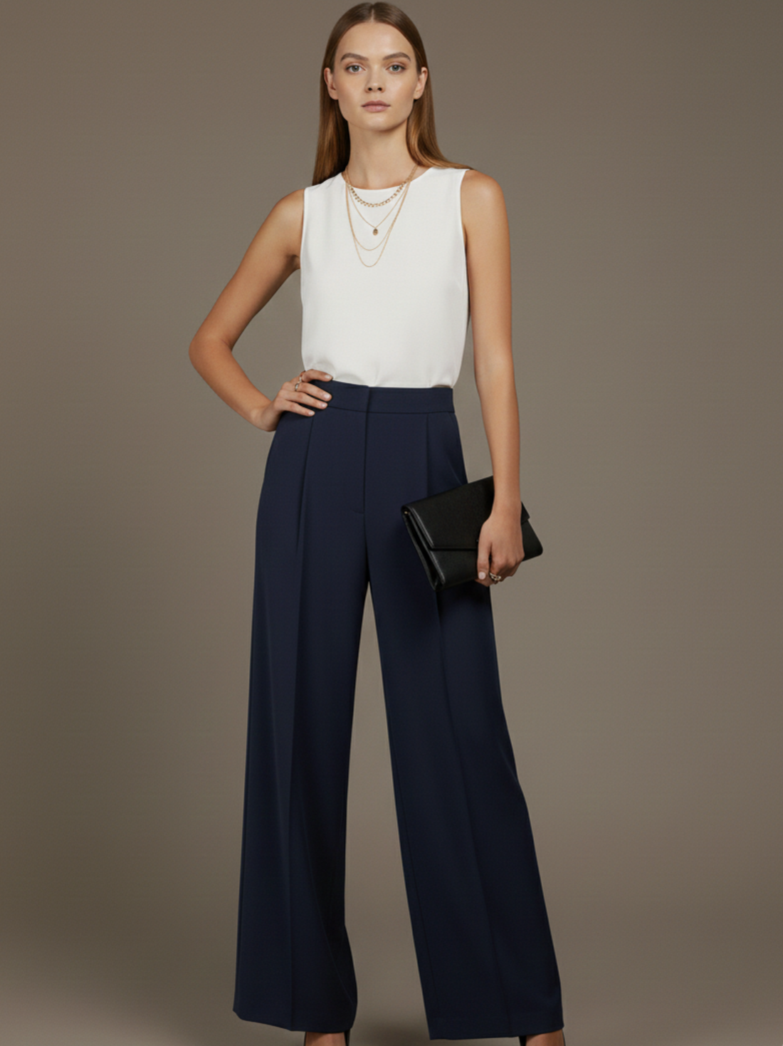 Pantalon palazzo large taille haute