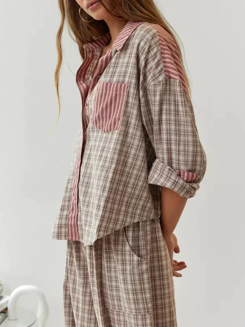 Langärmeliges Pyjamahemd und Hose mit Kordelzug-Set