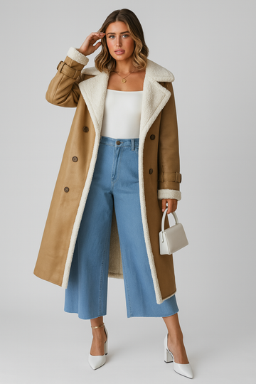 Longline Faux Shearling Trench