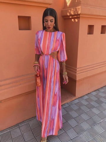Rochie Maxi Decupată cu Dungi