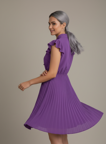 Rochie mini plisată cu guler tip eșarfă