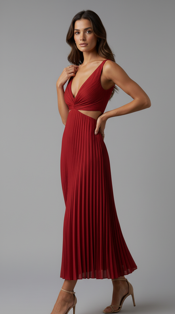 Rochie midi plisată cu decupaje
