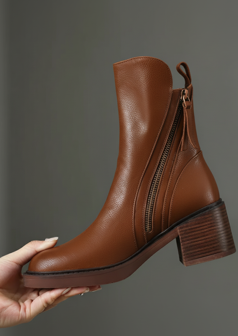 Bottes à talons blocs et fermeture éclair chunky