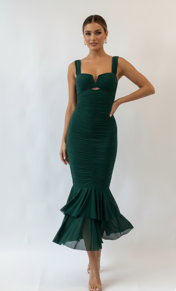 Rochie sirenă plisată cu talie înaltă