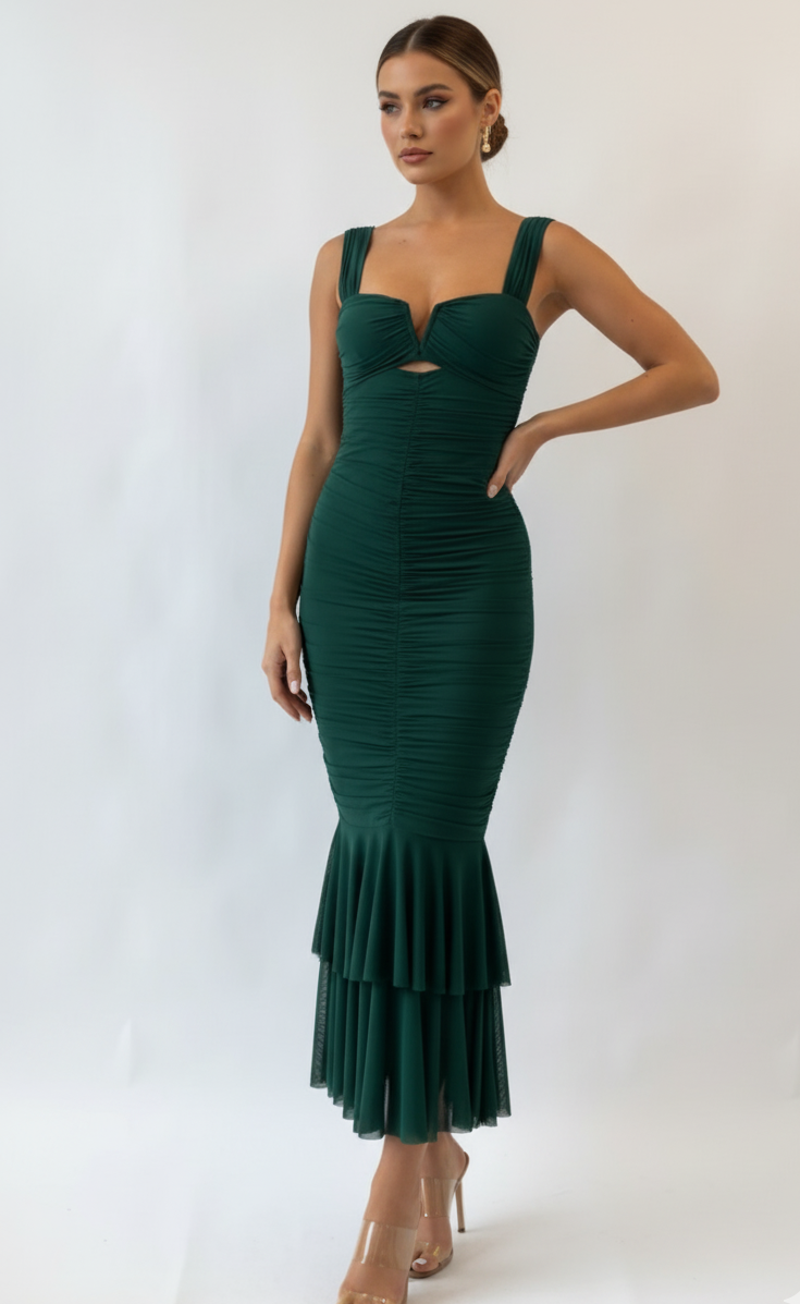 Plissiertes Meerjungfrauenkleid mit hoher Taille