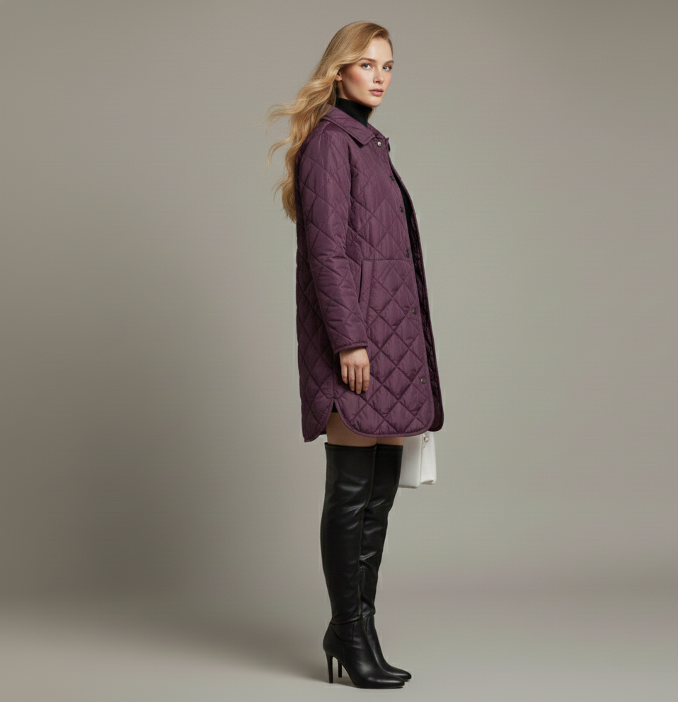 Manteau long Hana matelassé à carreaux
