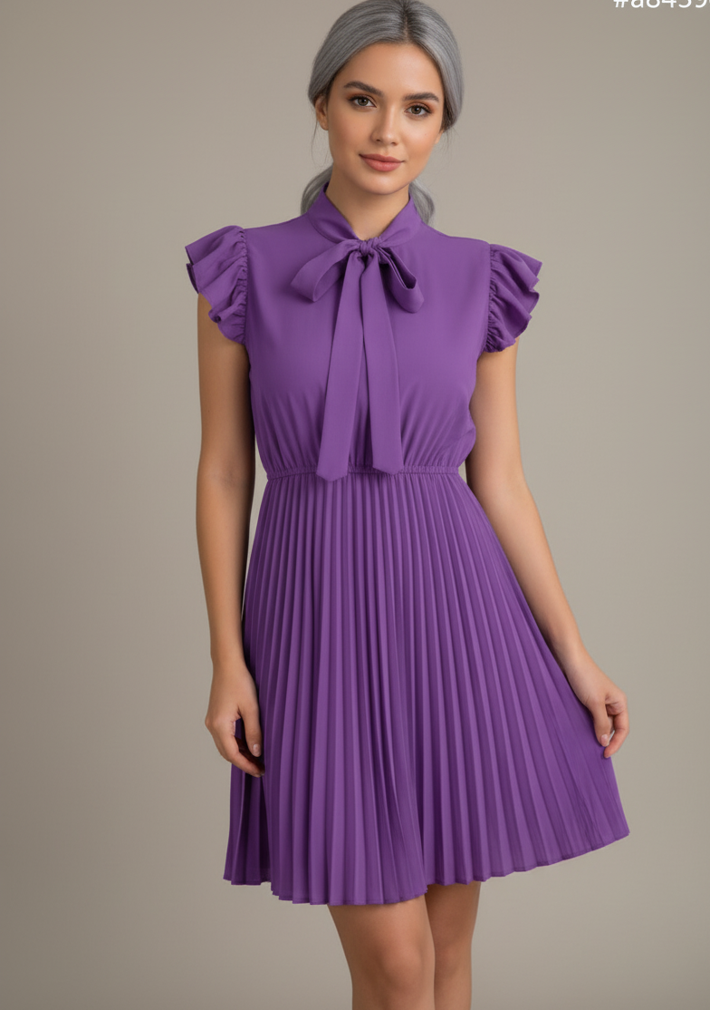 Plissiertes Minikleid mit Bindekragen