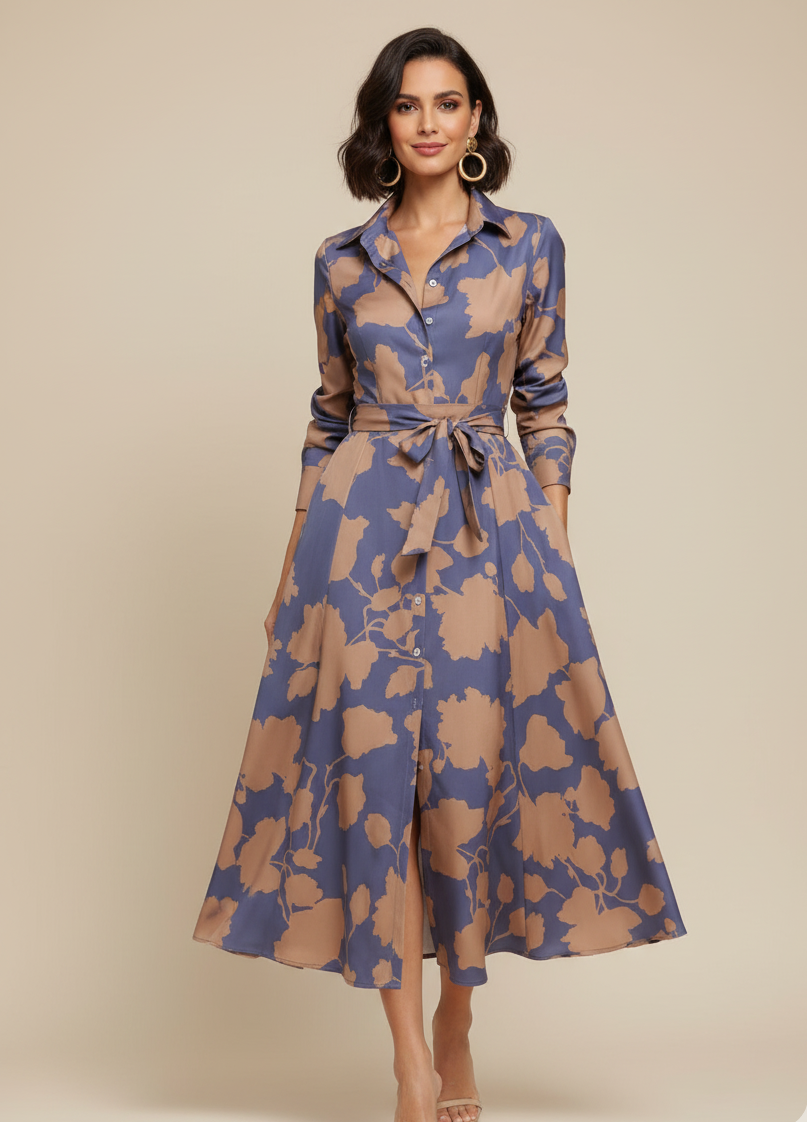Midi-Kleid mit plissiertem Hemdkragen