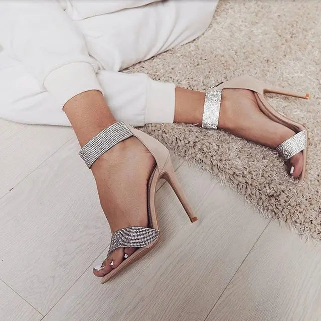 Pantofi Stiletto cu Barete cu Cristale