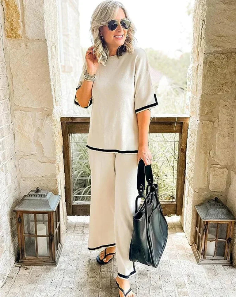 Set de top lejer cu mânecă scurtă și pantaloni cu crac larg
