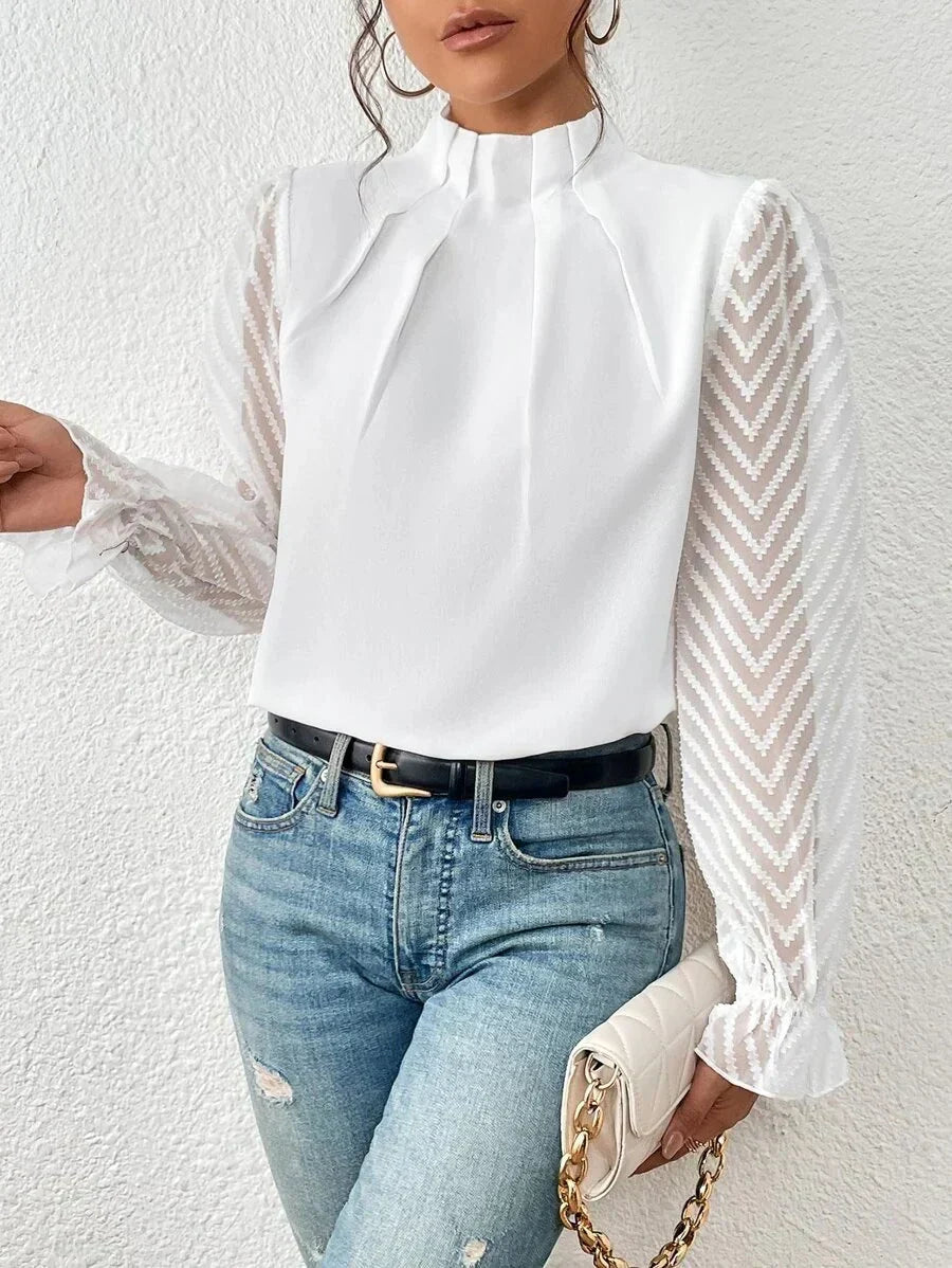 Hochgeschlossene Langarmbluse aus Chiffon