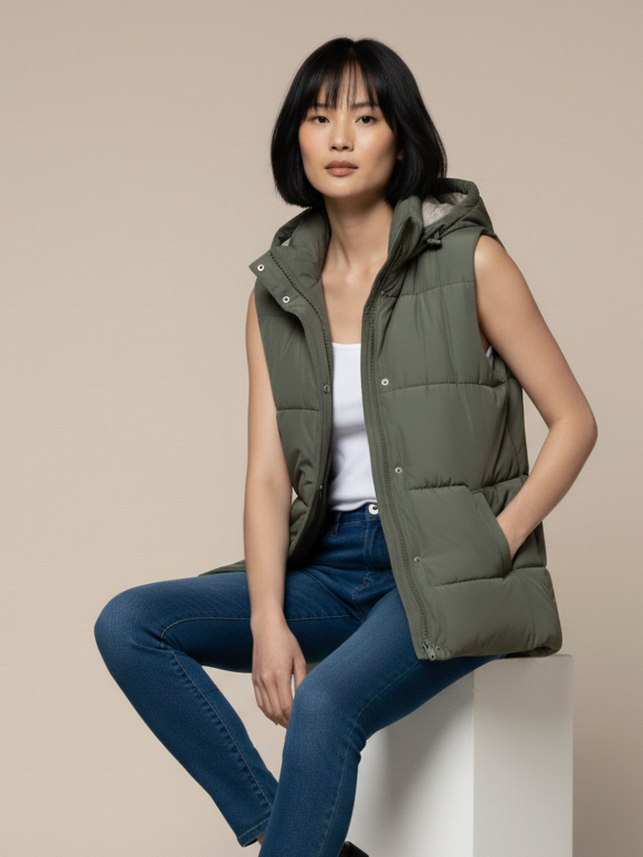 Gilet matelassé à capuche zippé