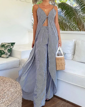 Set Clasic, cu Bluză în Dungi și Pantaloni Wide-Leg