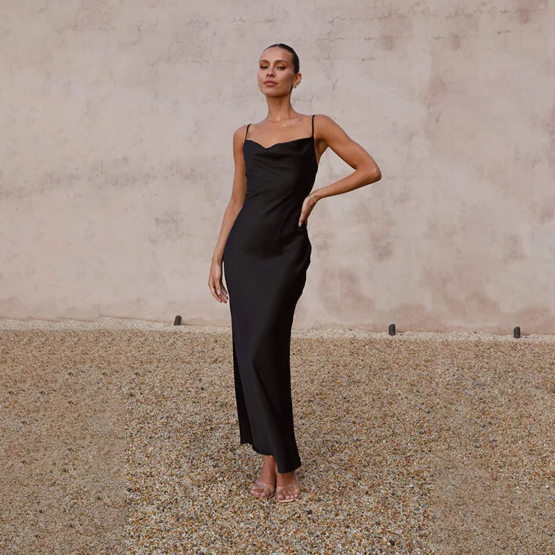 Rochie tip furou din satin, cu guler drapé
