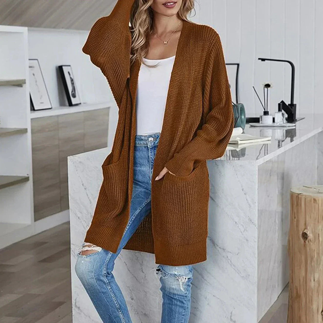 Lange Strickjacke ohne Verschluss