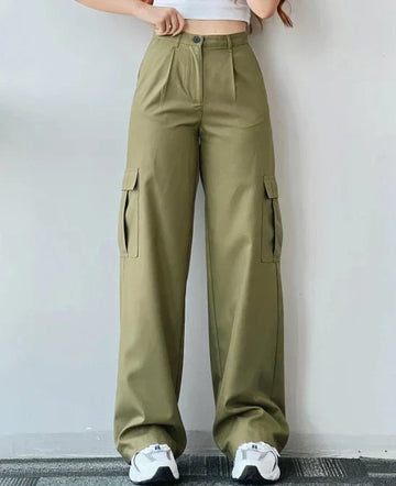 Pantaloni cargo cu buzunare utilitare și croială dreaptă
