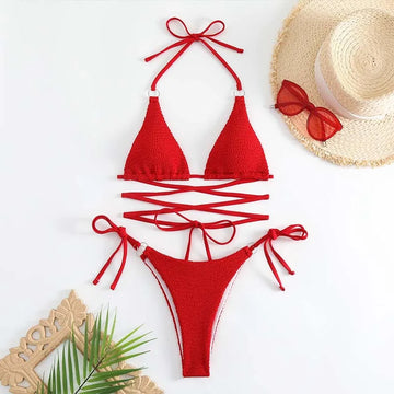 Costum de baie bikini cu șnur încrucișat
