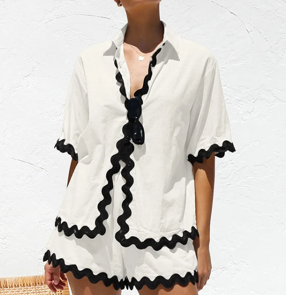 Set de cămașă de in cu mânecă scurtă și pantaloni scurți croiți
