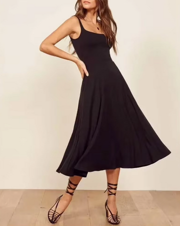 Rochie Midi Lărgită cu Decolteu Pătrat