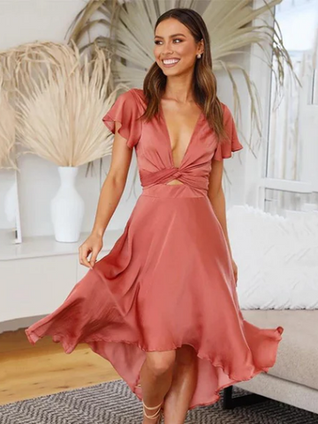 Rochie midi cu mâneci fluture și răsucire