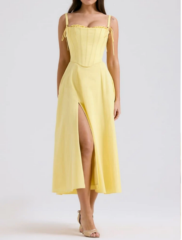 Rochie midi tip corset, cu decolteu în formă de inimă și bretele