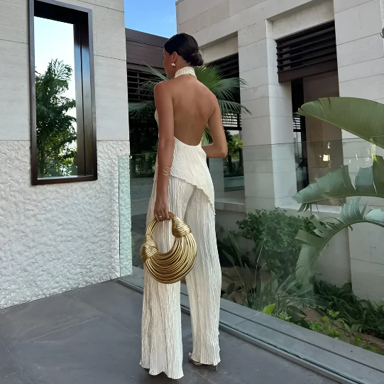 Set Carrie din top halter și pantaloni largi