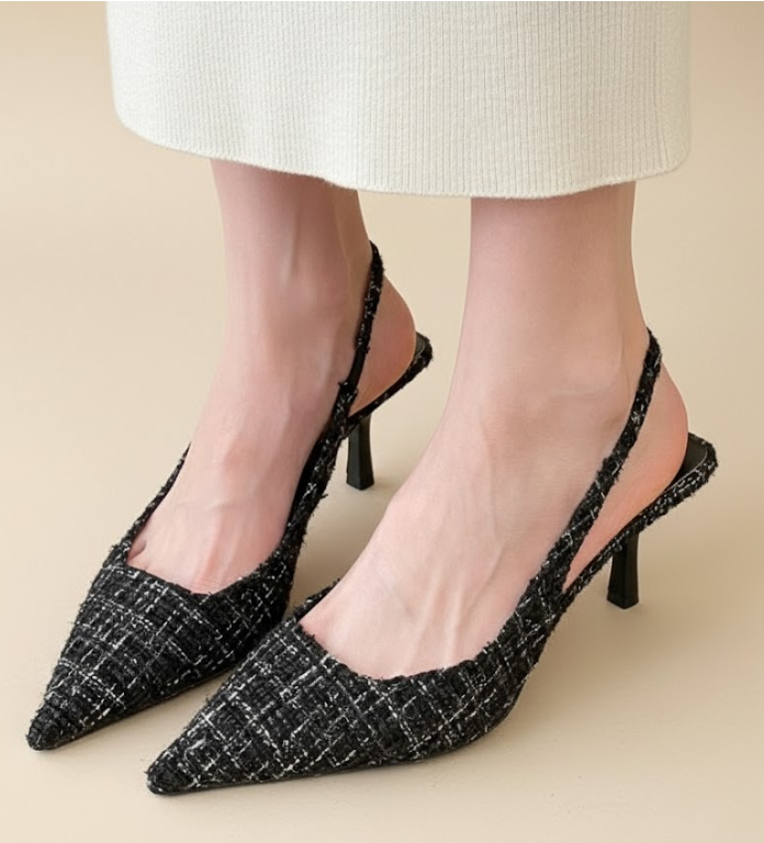 Escarpins à bride arrière et bout pointu en tweed