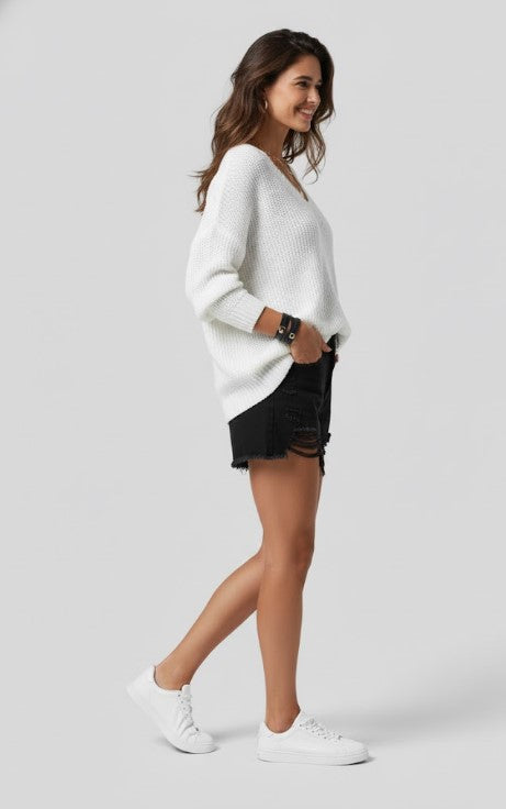 Pull en tricot à col en V coupe décontractée