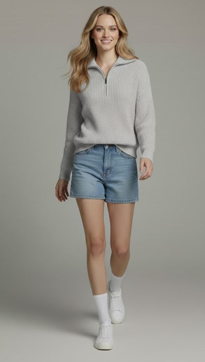 Sweatshirt mit kurzem Reißverschluss und hohem Kragen