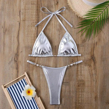 Bikini de tanga triangular metalizado