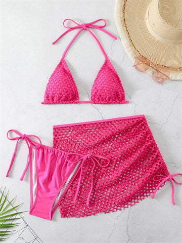Set bikini roz din 3 piese