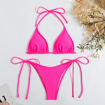 Costum de baie bikini clasic cu șireturi, tip triunghi