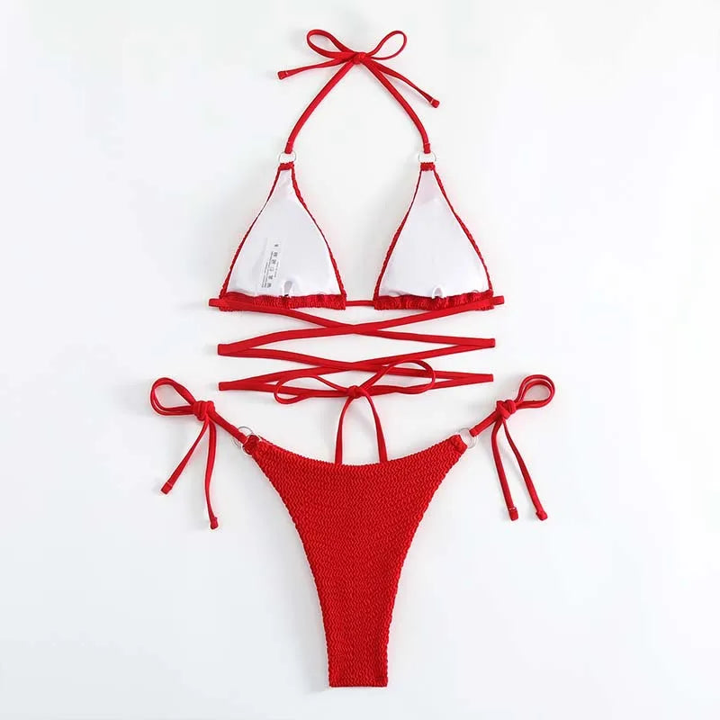 Costum de baie bikini cu șnur încrucișat