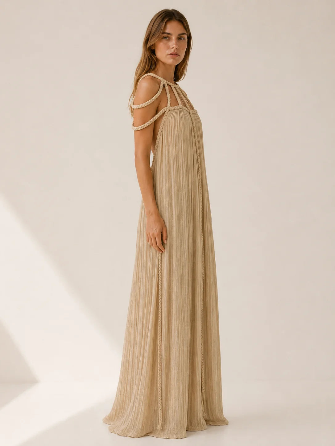 Pleated Rope Strap Maxi Dress