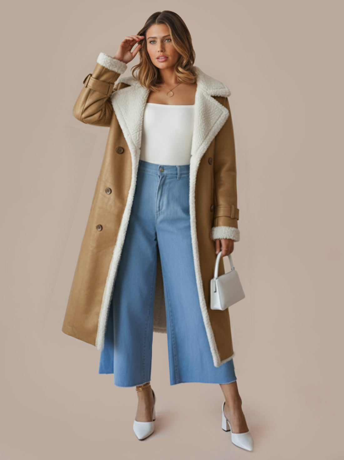 Langer Trenchcoat aus Fake Fur