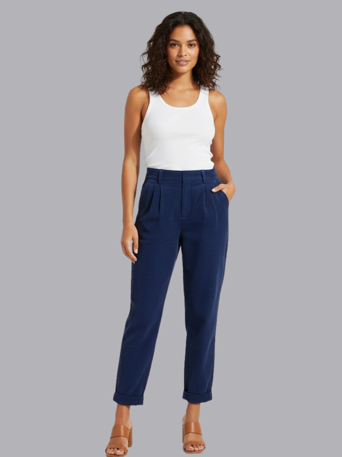 Pantalon côtelé droit taille haute