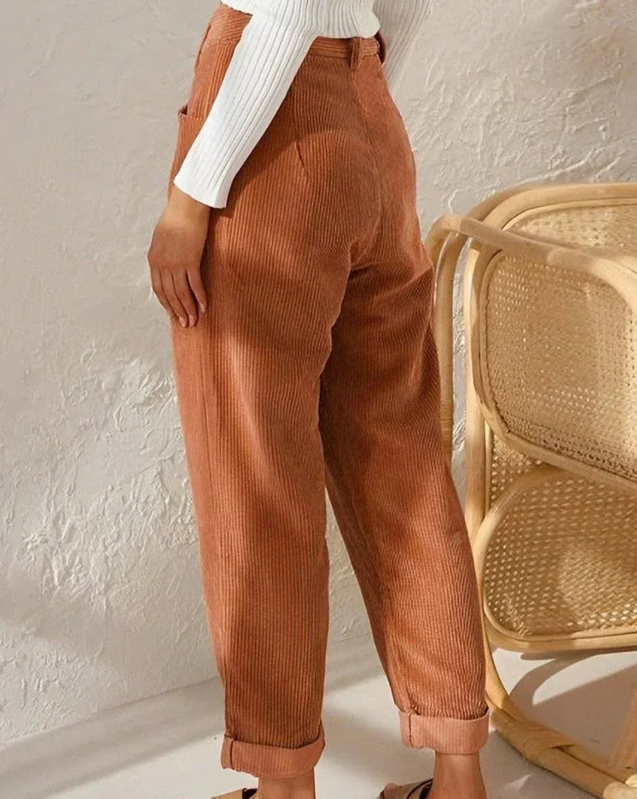 High Waist Straight Leg Cordhose