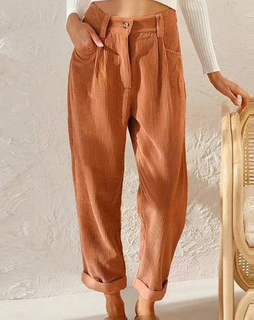Pantaloni de velur drepți cu talie înaltă